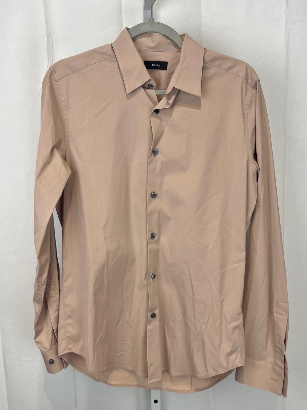 THEORY Mens Sylvain Kenai Button Down Long Sleeve Shirt Cotton Blend Taupe S